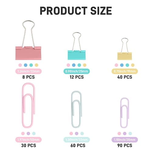 240PCS Colored Assorted Size Paper Clips and Binder Clips, Paperclips Large Medium Small, Binder Clip and Paper Clip Set for Home, School, and Office Supplies in a Container with Compartments thumbnail 2