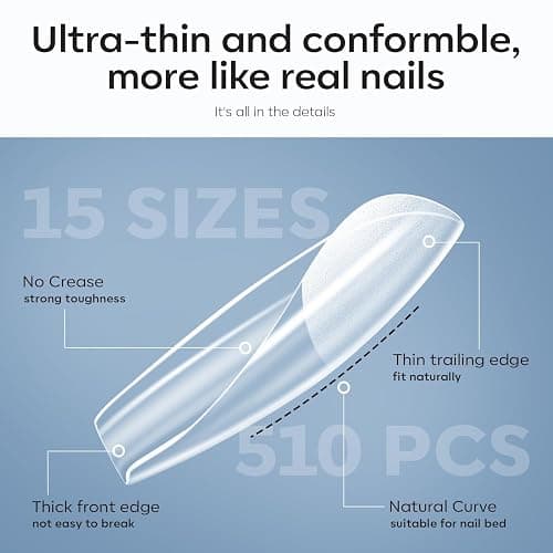 modelones X Nail Gel Kit, 9-in-One Glue Prep Dehydrator & Portable Led Lamp | 15Sizes Gel Nail Tips Short Square 510Pcs Pre-shaped Square Press On Extension Kit DIY Salon Home Gift for Women thumbnail 7