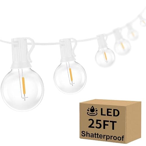 Bosceos Outdoor G40 LED Globe String Lights 25FT Dimmable Shatterproof Waterproof Patio Lights with 12+2 Bulbs Connectable Commercial Hanging Light for Patio Balcony Backyard Party (White Wire) - Image 1