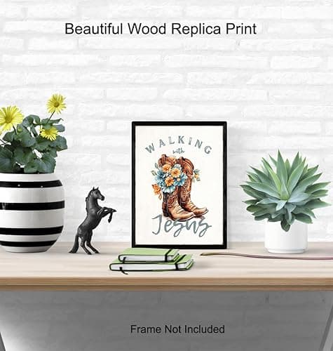 Country Decor Christian Wall Decor - Shabby chic Inspirational Wall Decor - Cowgirl Farmhouse Wall Art - Boho Art Print, Religious Gifts for Women - spiritual Jesus Decor, positive Quotes thumbnail 4