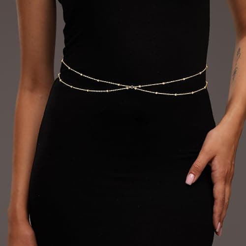 CHESKY Waist Chain for Women, Dainty 14K Gold Plated Belly Chain for The Waist Waterproof Sexy Bikini Satellite Beads Sparkle Chain Simple Body Chain Padme Rave Cleopatra Accessories Costume thumbnail 4
