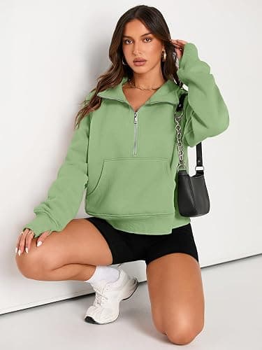 AUTOMET Womens Sweatshirts Half Zip Cropped Pullover Fleece Quarter Zipper Hoodies 2025 Fall Fashion Outfits Clothes thumbnail 4
