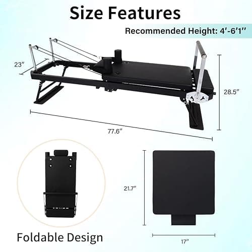 Pilates Reformer Machine Equipment with Springs & Cords for Home Workout, Foldable Pilates Equipment with Jump Board for All Level Users thumbnail 5
