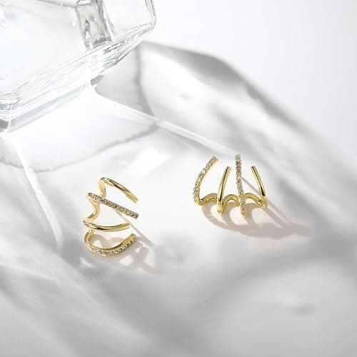 Emibele 1 Paire de Boucles d'Oreilles, Boucle Dormeuse Scintillante en Cuivre Plaqué Or, Clous d'Oreilles en Forme de Griffe, Accessoire d'Oreilles Élégant Simple pour Filles Femmes à la Mode thumbnail 6
