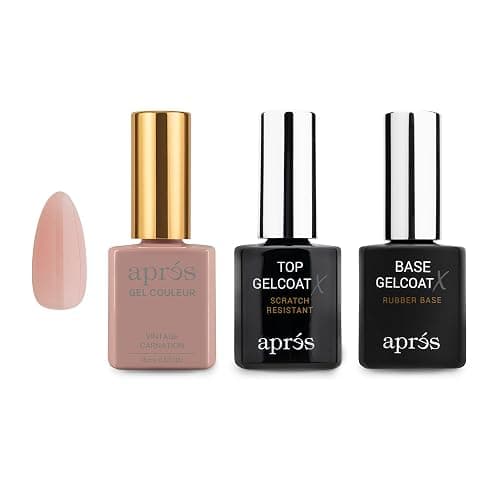 APRÉS Gel Couleur Trio Set - Gel Color, Base Coat, Non-Wipe Top Coat (15ml), Nail Polish Bundle (Vintage Carnation) - Image 1