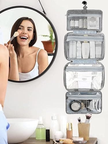 Hanging Toiletry Bag, Men & Women Travel Makeup Wash Bag, Portable Cosmetic Bag Waterproof Multifunctional Travel Organizer for Women, Men, Girls, Business Trip (Grey) thumbnail 2