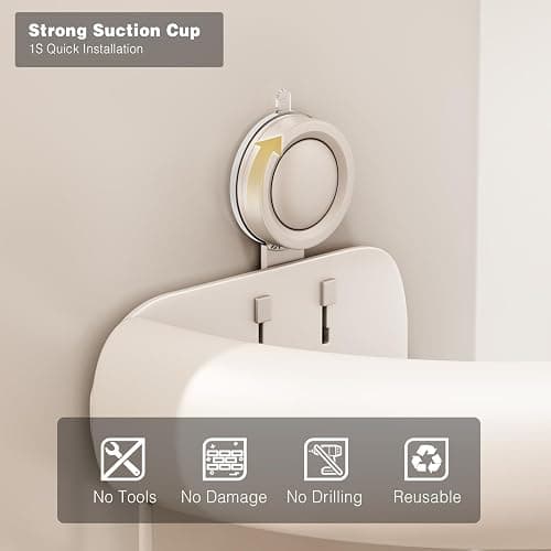 Voldra Corner Shower Caddy Suction Cup, Arc Shower Shelf Coner No Drilling Bathroom Coner Shelves Suction Shower Organiser Rack Adhesive Corner Caddy with Towel Bar Wall Mounted(2-Pack, White) thumbnail 4