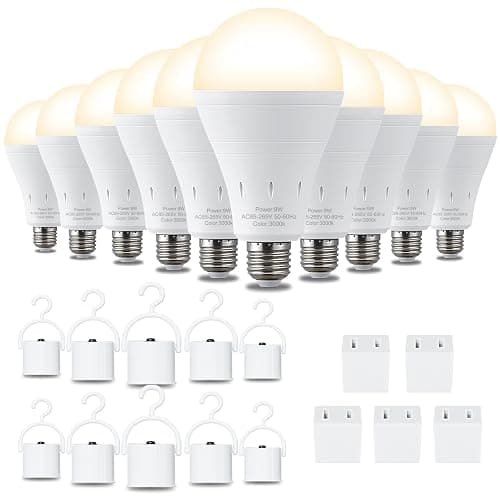 DEBAOBULB 10 Pack Rechargeable Emergency Light Bulbs, Battery Powered Energy Efficient LED Light Bulb 3000K Warm E26 120 Volt 9W 60W Equivalent with 1200mAh for Home Power Outage Camping Hurricane - Image 1