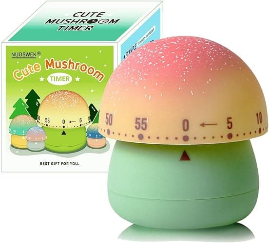 NUOSWEK Mechanical Kitchen Timer, Cute Mushroom Timers for Kids, Wind Up 60 Minutes Manual Countdown Timer for Classroom, Home, Study and Cooking (Green Base) - Image 1