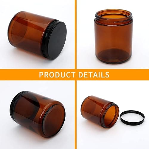 QAPPDA 8oz Amber Candle Jars Set of 30,Round Glass Jars with Black Lids,Empty 250ml Glass Candle Making Jar Bulk Thick Small Food Storage Jar for Spice,Candy,Powder thumbnail 4