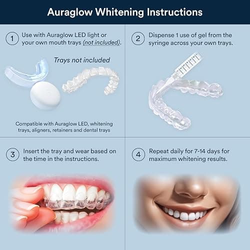 Auraglow 35% Teeth Whitening Gel for Trays, Retainers & Aligners – Dentist Strength Carbamide Peroxide Whitener, 30 Treatments, 3 Syringes (5mL) thumbnail 3