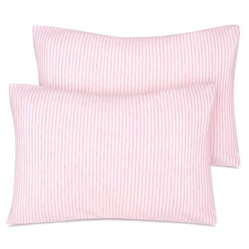 Zenssia Organic Cotton Toddler Pillowcase/Travel Pillowcase Pack of 2 Set 13x18 Inches with Envelope Closure - Soft & Breathable Baby Pillow Case Cover Pink Stripe - Image 1