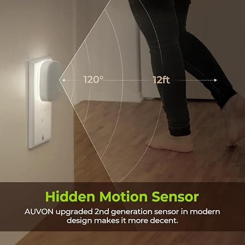 AUVON Plug-in LED Backlit Night Light with Motion Sensor & Dusk to Dawn Sensor, Dimmable Cool White Nightlight with 1-50 lm Adjustable Brightness for Bedroom, Bathroom, Stairs, Hallway (4 Pack) thumbnail 3