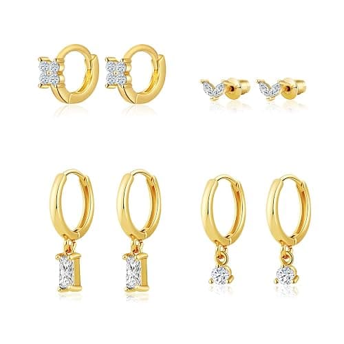 VIROMY Silver Stud Earrings for Women, Sterling Silver earrings Set Small Hoop Earrings Stack Dangle Earrings Minimalist Drop Stud earrings Hypoallergenic Everyday Earrings Women Trendy - Image 1