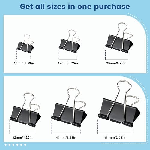 208 PCS Binder Clips Paper Clamps Assorted Sizes, Metal Paper Binder Clip, Black Binding Paperwork Clamp Bulk, School Teachers Office Supplies - Assorted Sizes × 208 PCS thumbnail 7