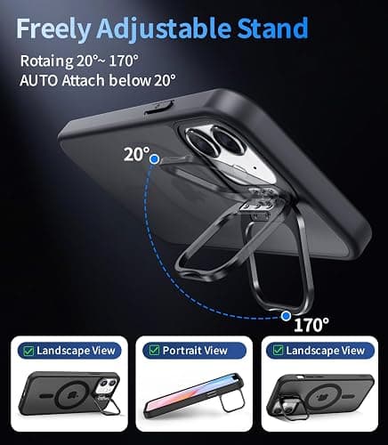 Norllben Magnetic for iPhone 12 Mini Case with Stand, Compatible with Magsafe, Military Protection & Camera Lens Protector Translucent Matte Case,Black thumbnail 2