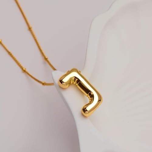 Inerney Gold Bubble Letter Necklace Initial Necklaces for Women, Chunky 14K Plated Balloon Initials, Trendy Charm Non Tarnish Custom Name Pendant Jewelry Gifts for Mom thumbnail 3