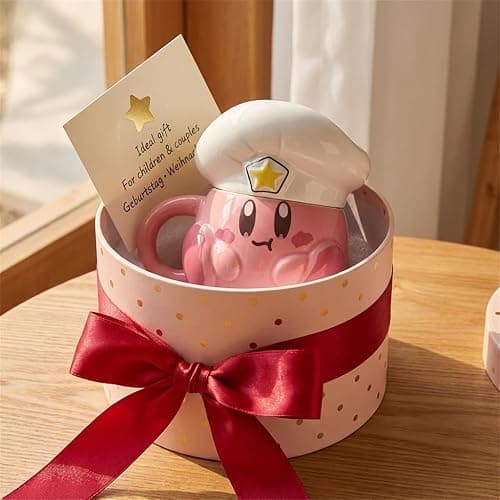 Bibykivn Taza Creativa De Cerámica Regalos Para Niños Y Parejas Cerámica Diseño De Dibujos Animados 500 Mililitros Taza Moca Original Bonita Decorativa Para Café Té Con Tapadera (Kirby) thumbnail 6