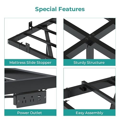 SANGMUCEN Floating Queen Bed Frame with LED Lights & USB Charging Station, Metal Platform Bed Frame Queen Size, No Box Spring Needed, Steel Slat Support, Anti-Noise Foam Stickers, Easy to Assemble thumbnail 5