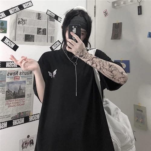 Gothic T Shirt Women Butterfly Print Short Sleeve T Shirt Women Loose Harajuku Style Black Design Short Sleeve Top thumbnail 4