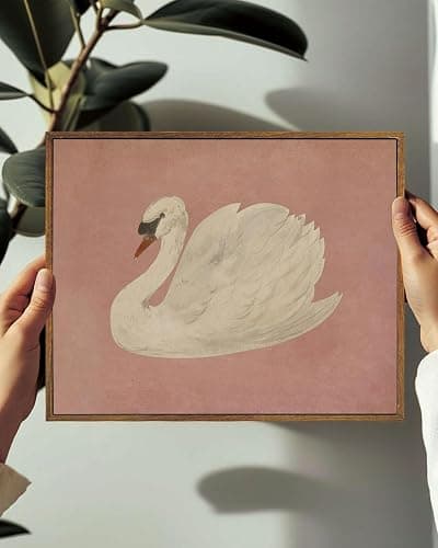 KISSFOX Framed Wall Art Vintage Wall Decor Pink Swan Pictures Retro Animal Canvas Art Rustic Aesthetic Paintings Farmhouse Artwork For Bedroom Living Room Kitchen thumbnail 6