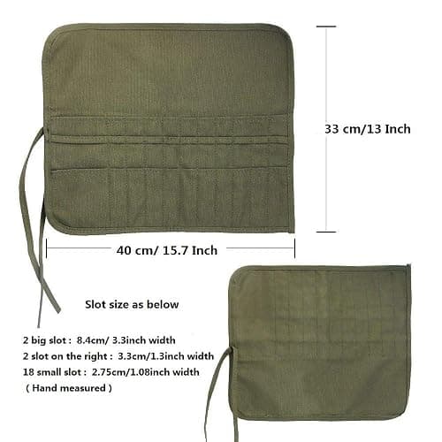 JOYISEN 22 Slots Paint Brush Storage for Acrylic Oil Watercolor Brush Roll up Case Army Green Canvas Paint Brush Holder (13 * 15.7IN) thumbnail 3