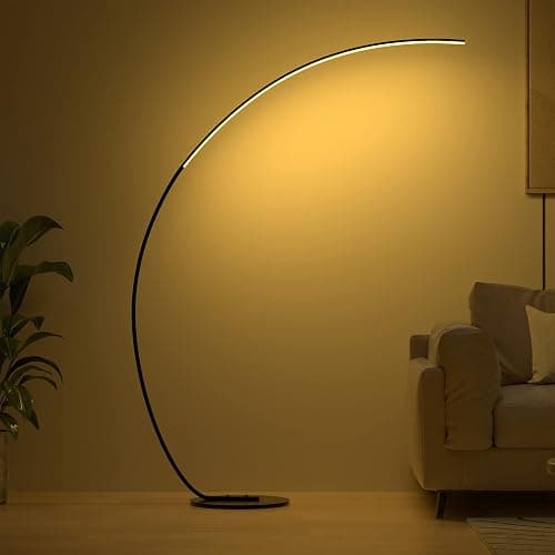 E.P. Light RGBW Modern 69.99 inch Arched Standing Reading Floor Lamp with Remote - Dimmable Black Led Color Changing Curved Ambient Lighting for Bedroom and Living Room thumbnail 7