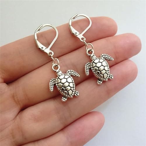 Mini Sea Turtle Lever Back Earring, Dainty Charm Turtle Drop Dangle Jewelry Minimalist thumbnail 5