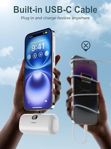 Taegila 2Pack Portable Phone Charger for iPhone 17, USB C Power Bank 5000mAh with Built-in Cable & LCD Display, Compact Mini Battery Pack for iPhone 15 16 17 Series, Samsung Galaxy, Android Phones thumbnail 7