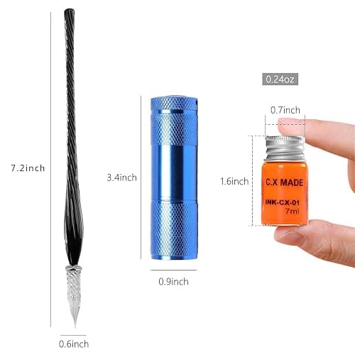 ESSSHOP Glass Dipped Pen Calligraphy Set - 7 Colorful Inks with Fluorescent & Invisible Ink Dip Pen Kit for Writing Signing Drawing Calligraphy Decoration Christmas day gifts thumbnail 7