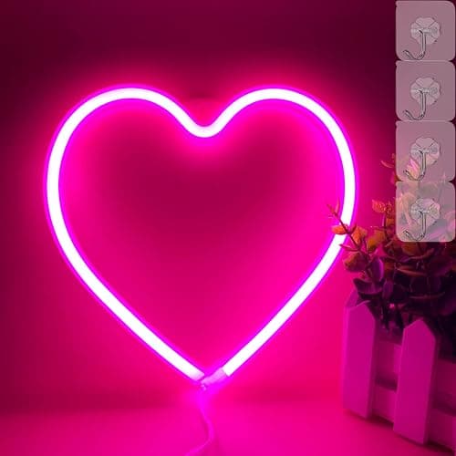 VIFULIN Neon Heart Lights - Pink LED Heart Lamp, Decorations for Home, Hanging Gifts, USB/Battery Operated for Bedroom, Living Room thumbnail 8