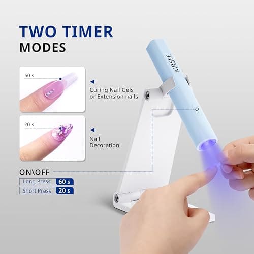 AIRSEE Mini Handheld UV Light for Gel Nails with Stand, Home & Travel,Blue | 2 Timers & Cordless,Portable Rechargeable Nail Lamps for Fast Extension,Rhinestone Glue Decoration,Gel Nail Strips thumbnail 3