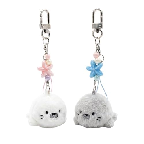 Famjoyart 2 Pcs Matching Plush Keychain Adorable Cute Ocean Theme Stuff Bag Charm Womens Birthday Valentines Day Gift - Image 1
