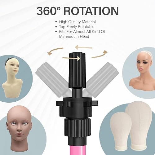 AliLeader 25 Inch Mannequin Head Stand Tripod for Mannequin Head Wig Stand Tripod Wig Head Stand for Training Heads and Canvas Block Head (Mannequin Head Not Included,Pink) thumbnail 6