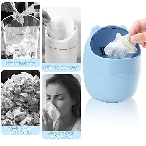 IBEQUEM Mini Trash Can, Cute Small Trash Can with Lid, Desktop Paper Bin with 5 Rolls of Bin Liners, Portable Tabletop Dustbin, Cartoon Animal Rubbish Storage for Office Bedroom Desk Car Kitchen(Pink) thumbnail 5