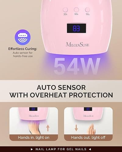 MelodySusie Detachable Base UV/LED Nail Lamp P-Plus30I for Hard Gel | 54W, 3 Timer Settings, Smart Sensor, LCD Display, 30 UV/LED Beads, Rhinestone Glue, Solid Nail Glue Gel, Liner Gel, Pink thumbnail 6