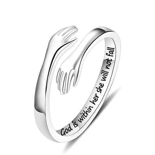 Yesteel S925 Sterling Silver Hug Ring for Women Teen Girls, Adjustable Ring Jewelry Mothers Day Birthday Gifts for Daughters Mom Sister Wife Friends Grandma - Image 1