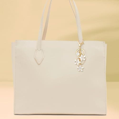 XGALBLA White/Pink/Black Big Cute Flower Initial Letter Keychain for Women, Flower Bag Charms Enameled Keychain Handbag Purse thumbnail 5