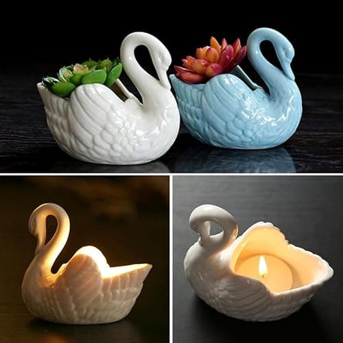 LATRAT Schwan Keramik Pflanzer Schwan Blumentöpfe Tier Sukkulenten Töpfe Mini Blumenbehälter, für Innenbereich Zuhause Büro Desktop Garten Weiß thumbnail 5