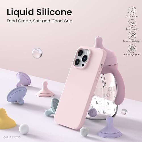 ORNARTO Compatible with iPhone 14 Pro Max Case 6.7, Slim Liquid Silicone 3 Layers Full Covered Soft Gel Rubber Phone Case Protective Cover with Microfiber Lining 6.7 inch-Chalk Pink thumbnail 3