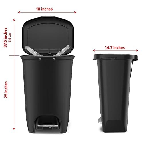 Glad Premium 13 Gallon Trash Can - Plastic Kitchen Waste Bin with Odor Protection of Lid, Stainless Steel Step On Foot Pedal and Garbage Bag Rings, Black thumbnail 2