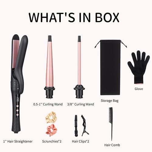YEGUBEGU 3 in 1 Curling Iron Set with Flat Iron Hair Straightener | Ceramic Wand Curler with 14 Temps & LCD Display for Short Long Hair, Dual Voltage for Travel, for Natural Waves, Spiral Curls thumbnail 7
