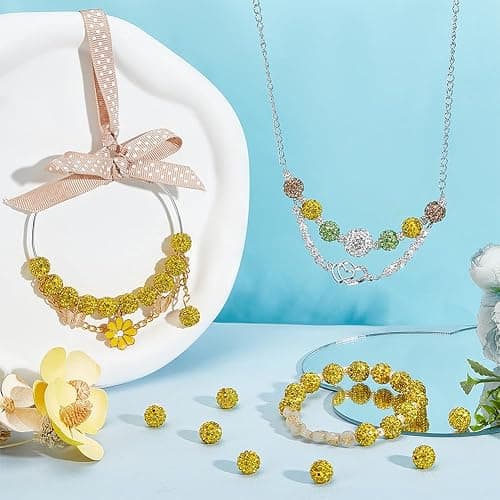 PH PandaHall 100pcs 10mm Yellow Rhinestone Beads Yellow Clay Bead Polymer Crystal Beads Clay Pave Disco Ball Round Diamond Bead for Necklace Bracelet Jewelry Making Party Decoration thumbnail 2