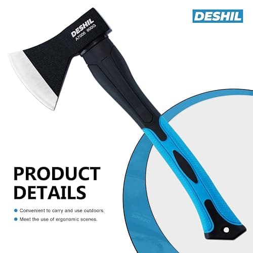 Chopping Axe, 15”Outdoor Hatchet Forged Carbon Steel Heat Treated Hand Maul Tool, Fiberglass Shock Reduction Handle with Anti-Slip Grip, Blue thumbnail 7