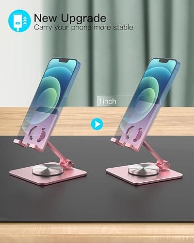 SOJUNER Cell Phone & Tablet Stand for Desk, Aluminum Adjustable Holder for iPhone, iPad & Smartphones || Foldable Mount with 360° Swivel, Stable Base & Portable Design for 4–9.7in Devices, Pink thumbnail 7