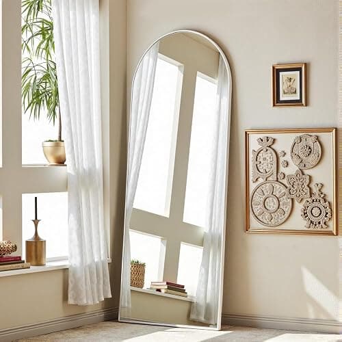 OGCAU Floor Full Length Mirror, 56"x20" Arched Full Body Mirror, White | Aluminum Alloy Frame, Floor, Standing, Hanging, Leaning, Wall Mounted, Suitable for Bedroom, Living Room, Entryway, Cloakroom thumbnail 5