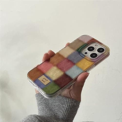 Reownest Handyhülle für iPhone 13/iPhone 14 Hülle, Cute Bunt Dopamin Kariert Muster Aesthetic Design mit Stoßfeste Kratzfeste Soft Case für Mädchen Frauen - Bunt thumbnail 7