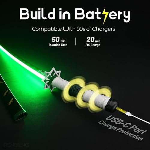 RENGENG Light Up Sword, 40 Inches Rechargeable Plastic Replica with Belt & Stand, Sword with Original Texture thumbnail 3