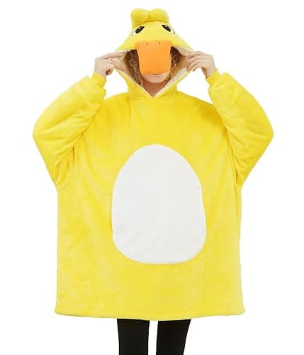 Lovemonster Unisex Cute Yellow Duck Cosplay Animal Pajamas Cozy Flannel Sherpa Pullover Adult Christmas Halloween Costume - Image 1