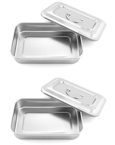 QWORK Medical Stainless Steel Instrument Tray Organizer Holder with Lid and Handle Grip for Surgical Medical Dental Instruments, 9.5" x 6.3" x 2", 2 Pack - Image 1